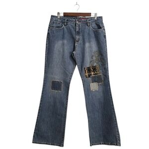 Dorothee Bis Vintage Mid-Rise Embroidered Patchwork Bootcut Jeans Sz 10